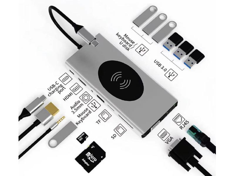 14in1 USB-C Docking Stations+Wireless Charging (YFC-TZ1401)